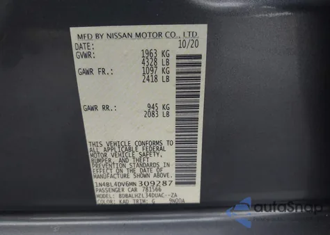 2021 Nissan Altima Sv Fwd from USA, damaged, VIN 1N4BL4DV6MN309287